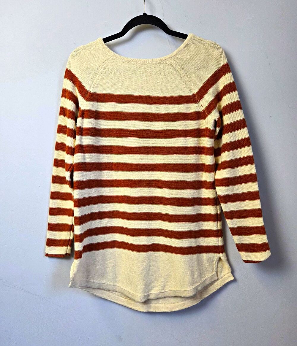 FP Beach Ivory Brown Striped Cotton Knit Sweater Size XS